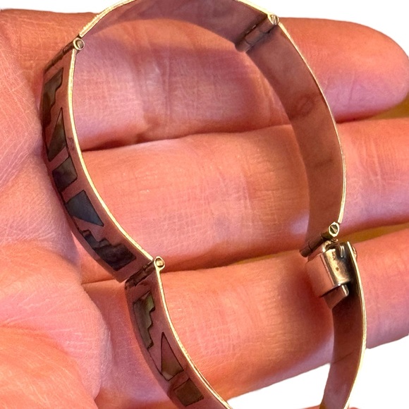 Vintage1950s Talleres De Los Ballesteros Taxco Mexico Sterling Abalone Bracelet - Picture 5 of 8